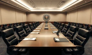 A formal meeting room at the US Treasury Department, symbolizing high-level regulatory discussions.