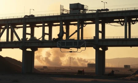 A damaged bridge in the Middle East following a reported strike.