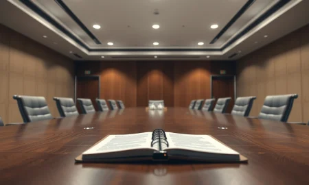 Empty diplomatic meeting table symbolizing anticipated Iran peace talks.