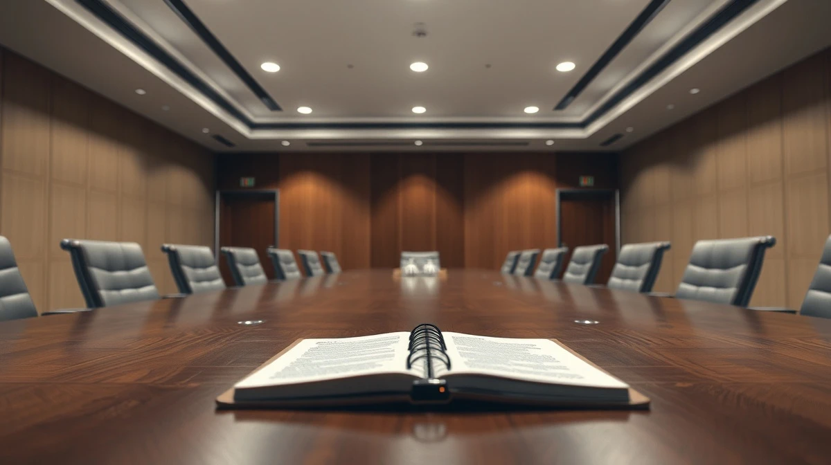 Empty diplomatic meeting table symbolizing anticipated Iran peace talks.