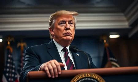 President Donald Trump speaking about Iran war victory claim
