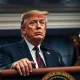 President Donald Trump speaking about Iran war victory claim