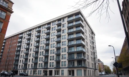 A modern apartment building in the UK following the Renters' Rights Act legislation.