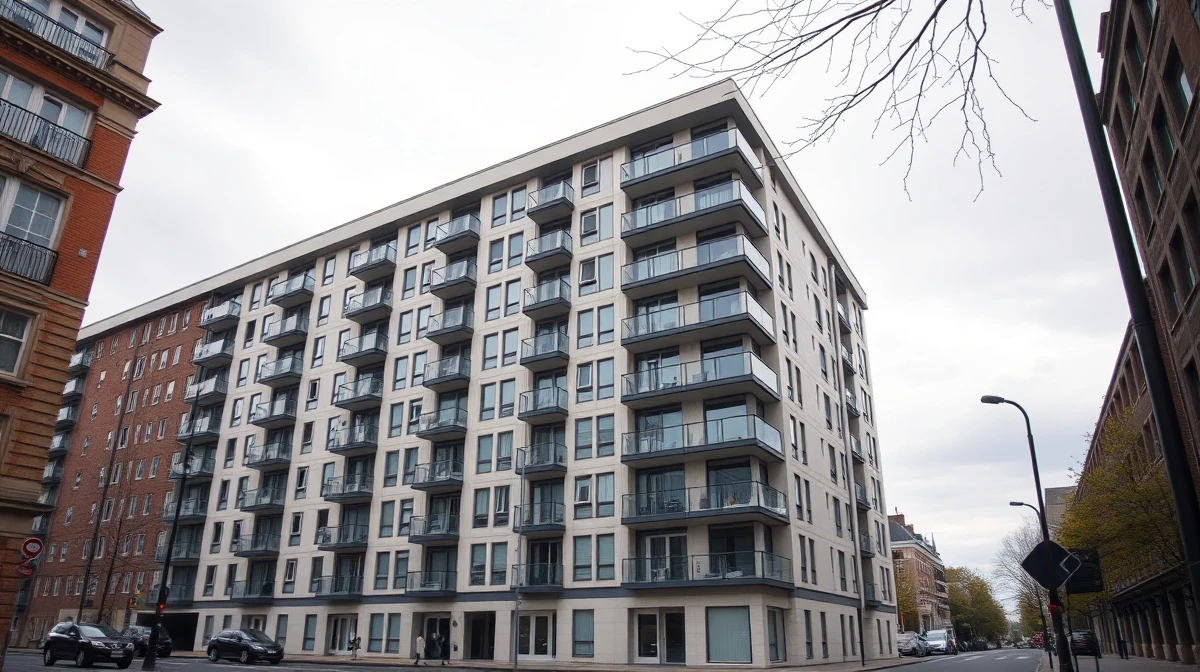 A modern apartment building in the UK following the Renters' Rights Act legislation.