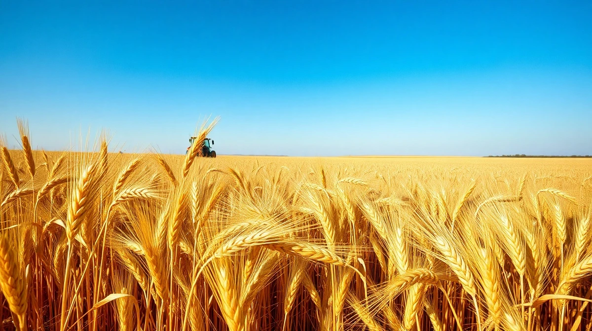 Wheat field under blue sky, representing steady crop ratings for wheat futures.
