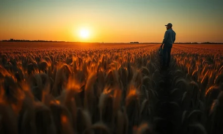 A wheat field at sunset following a USDA report on planting intentions.