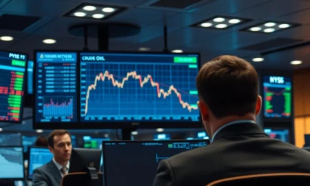 A trading desk monitor showing a declining WTI crude oil price chart on April 6, 2026.