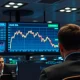 A trading desk monitor showing a declining WTI crude oil price chart on April 6, 2026.