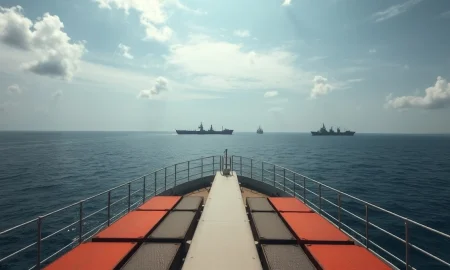 A view of the Strait of Hormuz, a key global oil shipping lane.