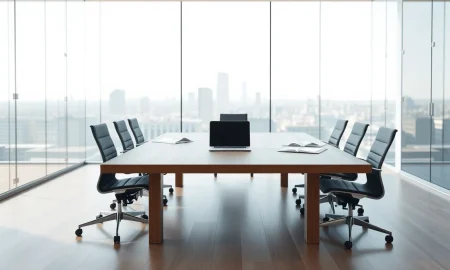 Interior of a modern venture capital office with a conference room, representing A* Capital's new fund.