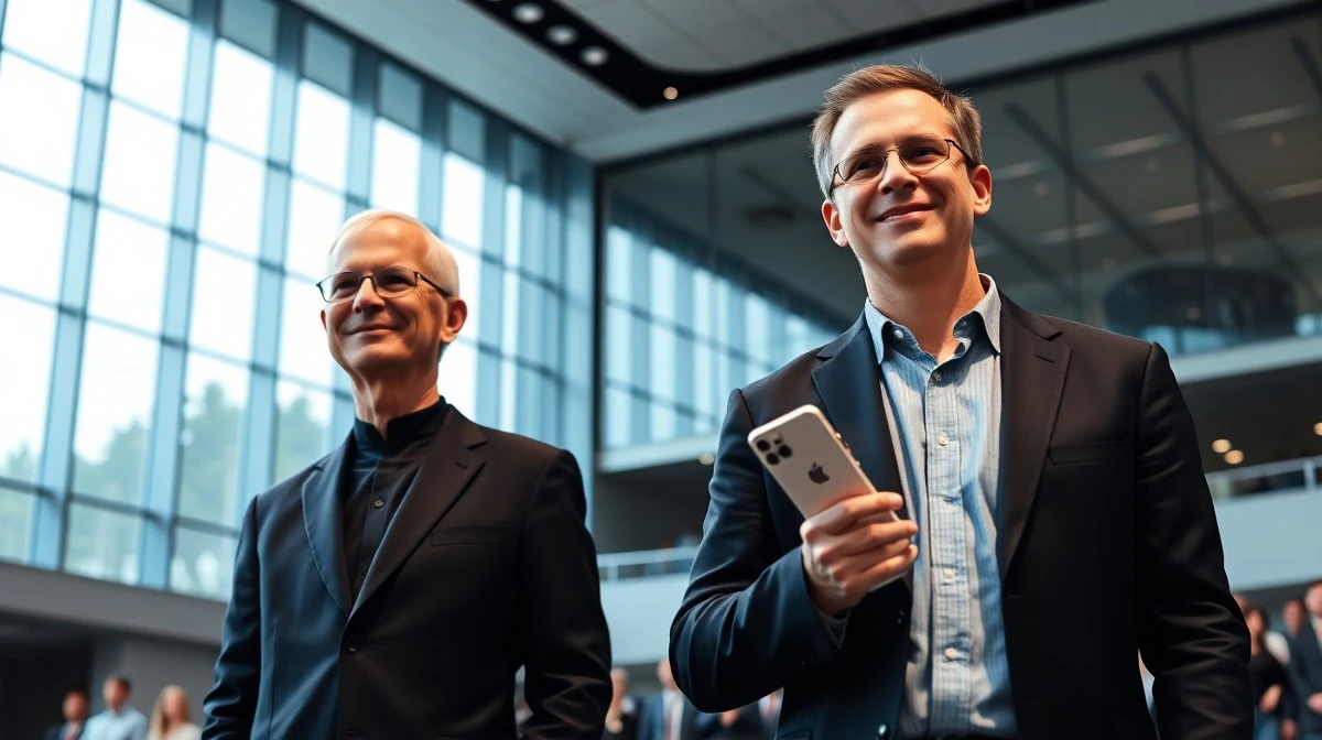 Tim Cook and John Ternus at Apple Park during the record earnings announcement