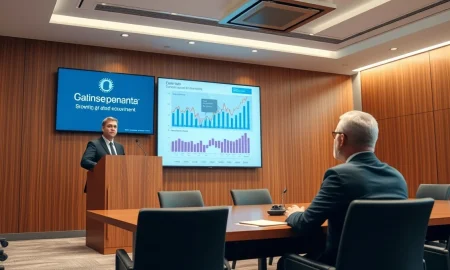 AptarGroup CEO Stephan Tanda addresses shareholders at annual meeting with Gael Touya present