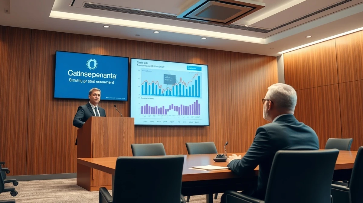 AptarGroup CEO Stephan Tanda addresses shareholders at annual meeting with Gael Touya present