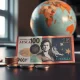 Australian Dollar currency and globe representing forex and geopolitical tensions