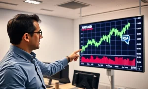 Financial analyst reviewing AUD/USD forex chart with RBA policy indicators on a digital display