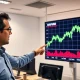 Financial analyst reviewing AUD/USD forex chart with RBA policy indicators on a digital display
