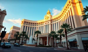 Caesars Palace hotel-casino on the Las Vegas Strip at sunset, representing a potential acquisition target.