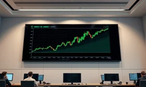 Bitcoin price chart showing upward breakout on a trading floor screen during CLARITY Act markup