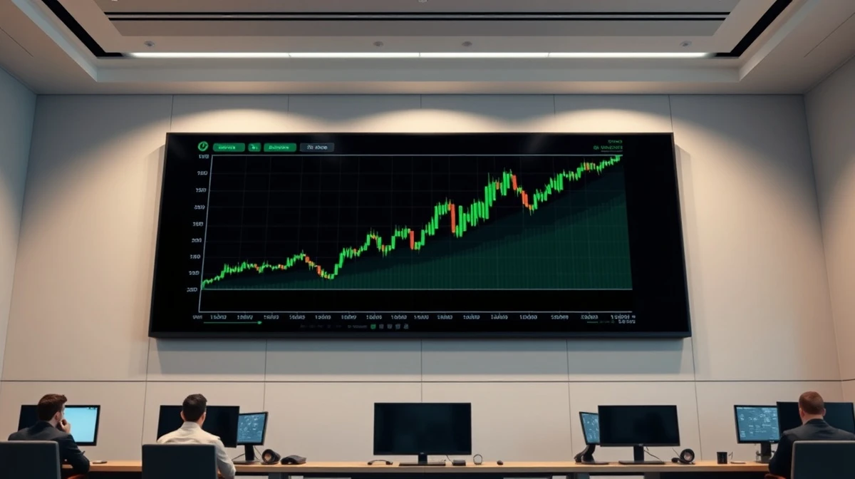 Bitcoin price chart showing upward breakout on a trading floor screen during CLARITY Act markup