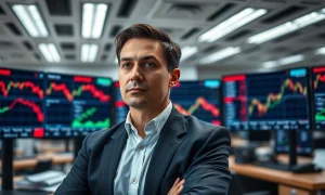 Financial analyst monitoring CEE currency exchange rate charts in a modern office