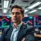 Financial analyst monitoring CEE currency exchange rate charts in a modern office