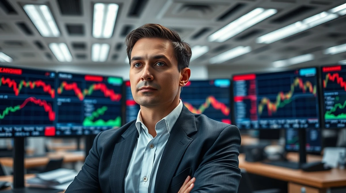 Financial analyst monitoring CEE currency exchange rate charts in a modern office