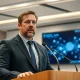 Brad Garlinghouse speaking at a Ripple press event, addressing XRP holders and company success