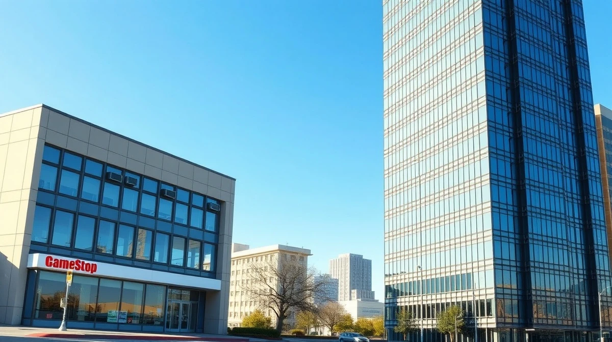 GameStop and eBay headquarters buildings side by side illustrating size disparity for acquisition analysis