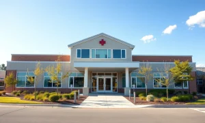 Modern senior living facility exterior on a sunny day, representing CareTrust REIT's healthcare real estate portfolio.