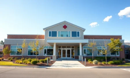 Modern senior living facility exterior on a sunny day, representing CareTrust REIT's healthcare real estate portfolio.