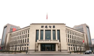 People's Bank of China headquarters in Beijing on a cloudy day