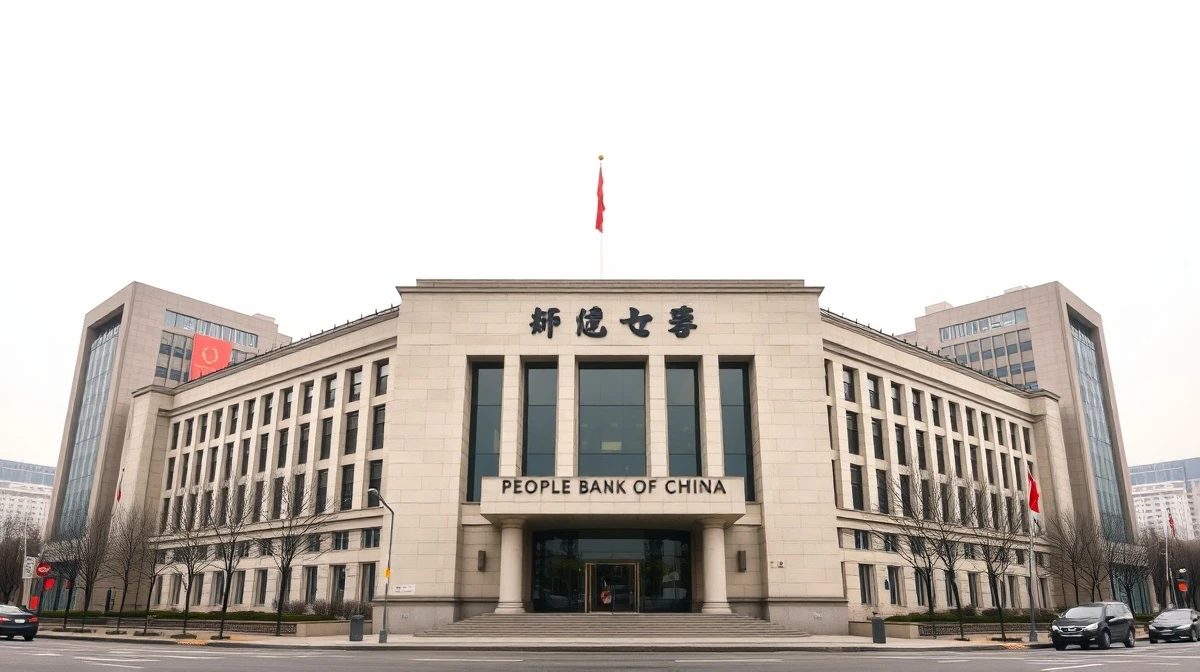 People's Bank of China headquarters in Beijing on a cloudy day