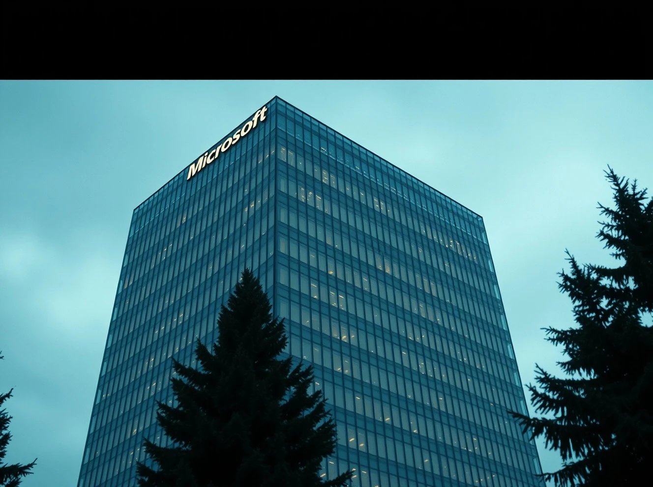Microsoft corporate headquarters in Redmond, Washington, shown under overcast skies, representing the company's central role in the AI industry.