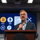 Circle CEO Jeremy Allaire speaking at a press conference about the CLARITY Act and its impact on crypto markets.