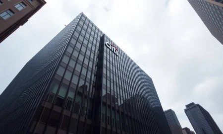 Exterior of Citigroup headquarters in New York City on a cloudy day