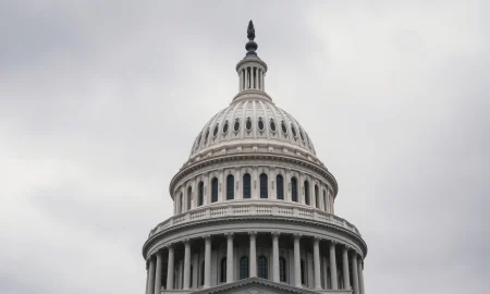 US Capitol building on a cloudy day representing legislative uncertainty over the CLARITY Act