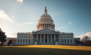 United States Capitol building on a sunny day, symbolizing the upcoming Senate committee vote on the CLARITY Act.