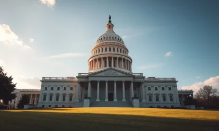 United States Capitol building on a sunny day, symbolizing the upcoming Senate committee vote on the CLARITY Act.