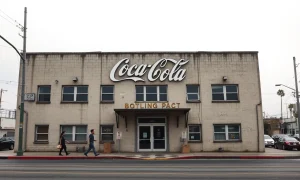 Exterior of the historic Coca-Cola bottling plant in Los Angeles during its closure announcement