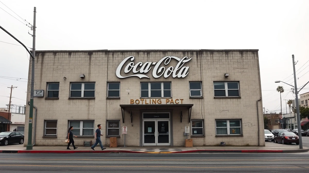 Exterior of the historic Coca-Cola bottling plant in Los Angeles during its closure announcement