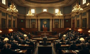 US Senate chamber during session with lawmakers debating financial legislation