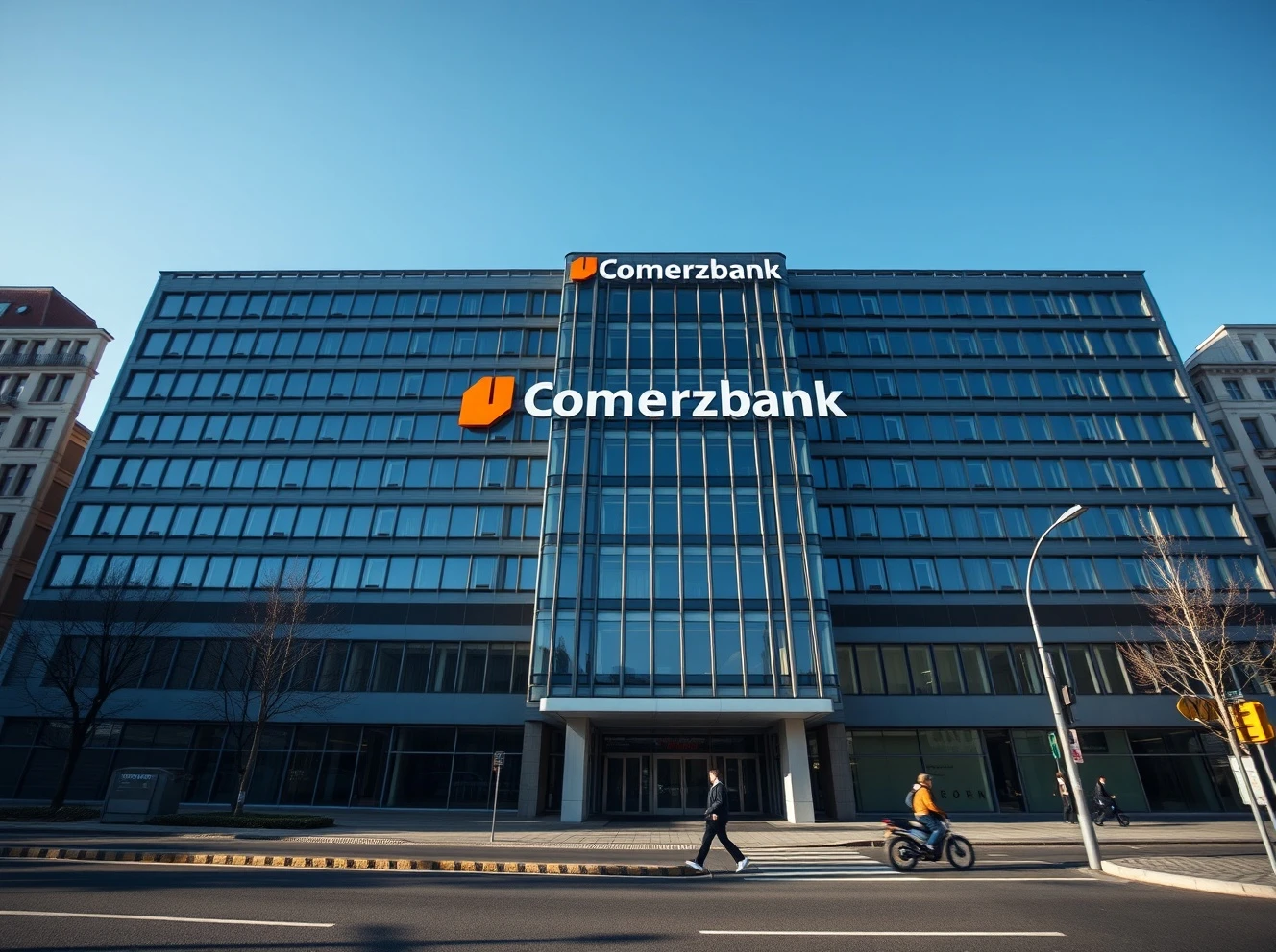 Commerzbank headquarters in Frankfurt, Germany, on a clear day.
