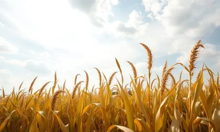 Corn field under partly cloudy sky reflecting subdued commodity market sentiment