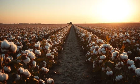 Cotton field ready for harvest under golden sunlight
