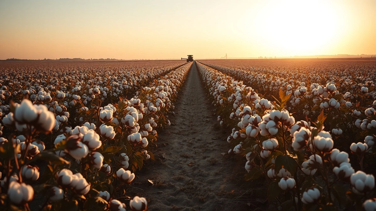 Cotton field ready for harvest under golden sunlight