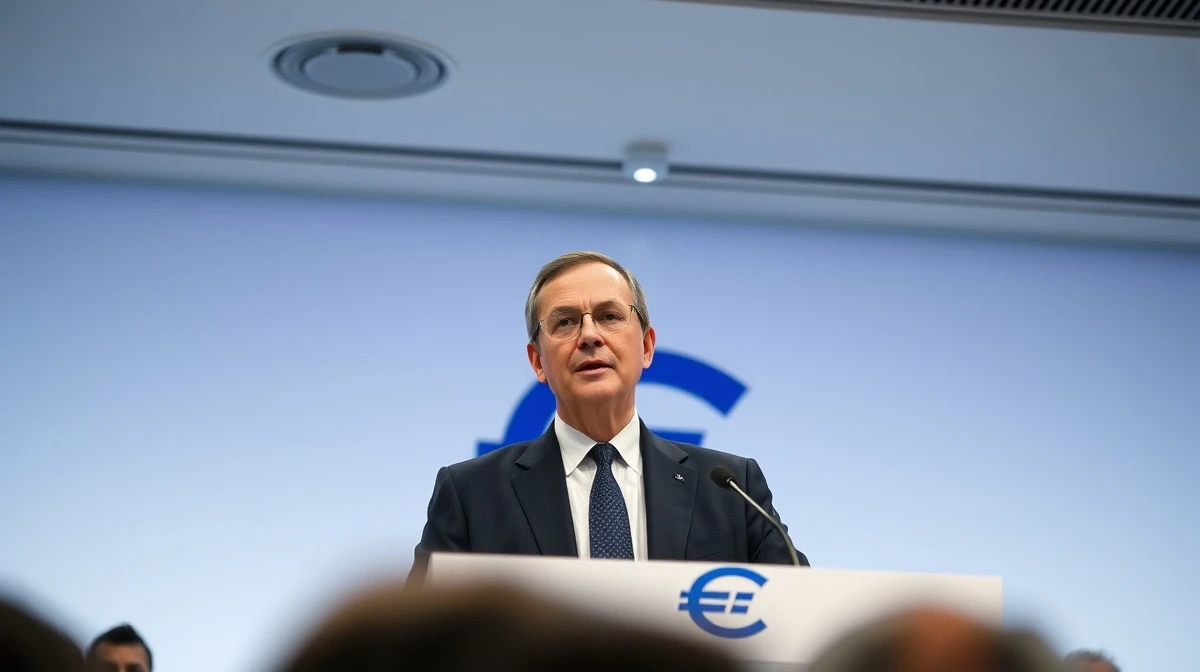ECB Chief Economist Philip Lane speaking at a press conference, warning about oil shock and rate hikes.