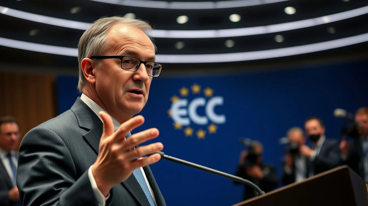 ECB Governing Council member François Villeroy de Galhau speaking at a press conference in Frankfurt
