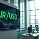 Currency exchange board showing EUR/USD rate increase with Strait of Hormuz map in background