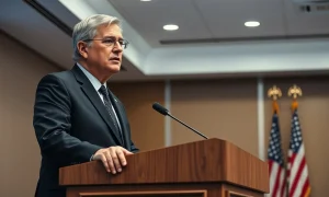 Federal Reserve Bank of Richmond President Thomas Barkin speaking at a podium