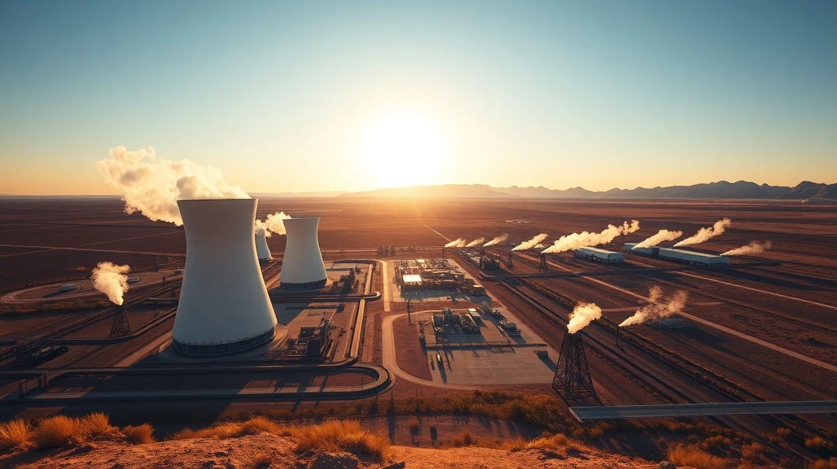Fervo Energy geothermal power plant facility at sunrise in Utah desert